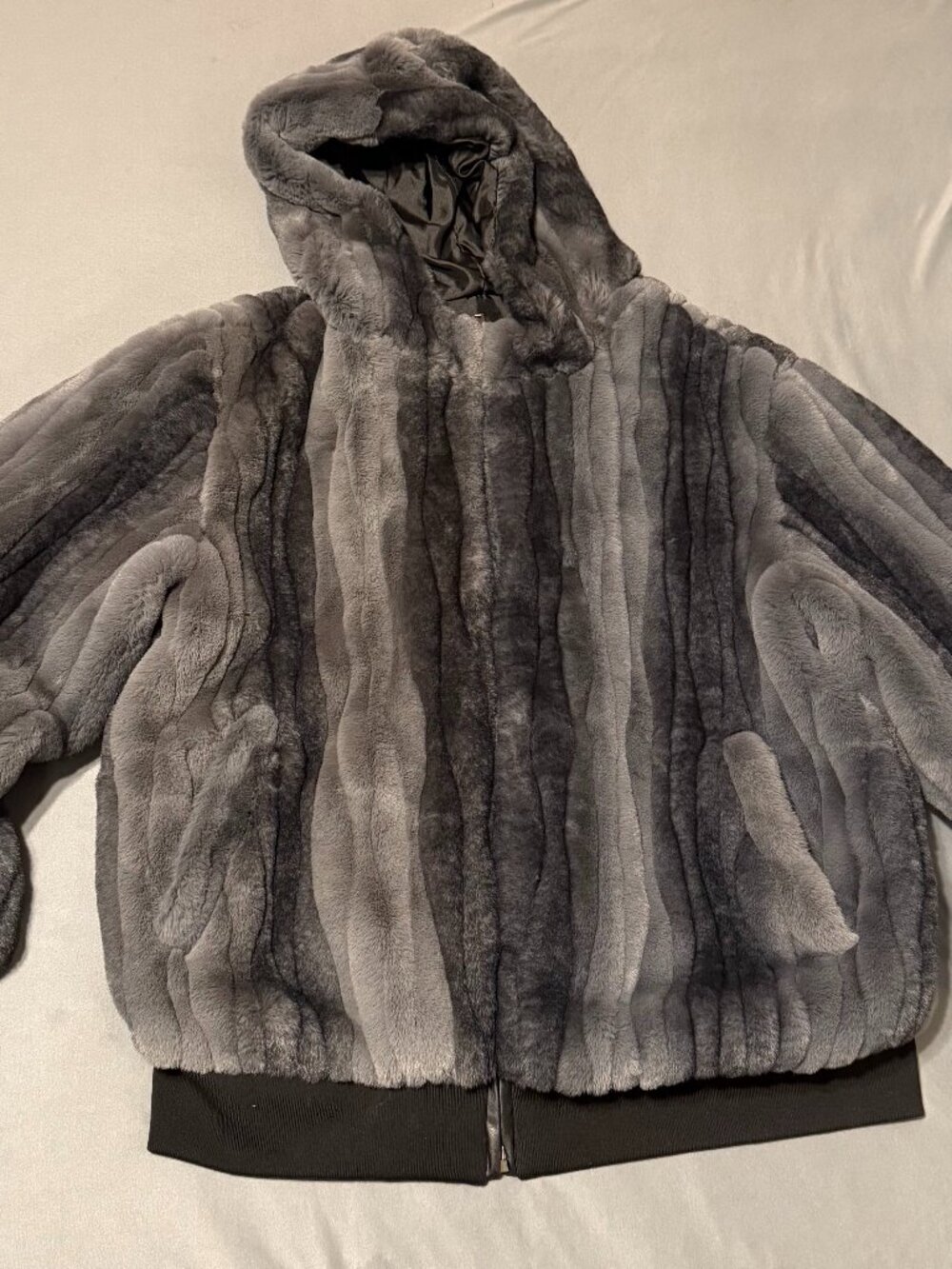 Fur hooded bomber jacket